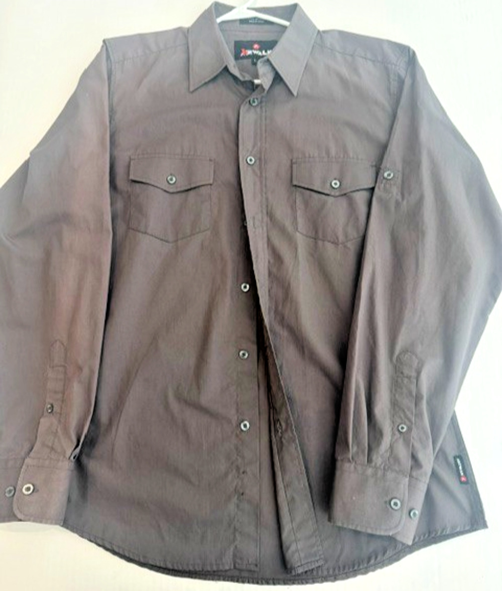 Airwalk Long Sleeve Button Up Shirt Men's LARGE Grey Pockets Casual Roll Tabs